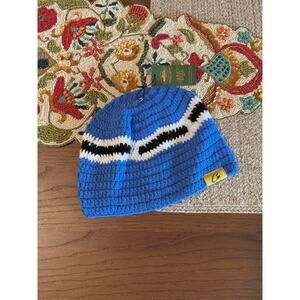 Corteiz Big Crochet Knit Skull Cap Beanie Blue Black White FW23 Hand Embroidered